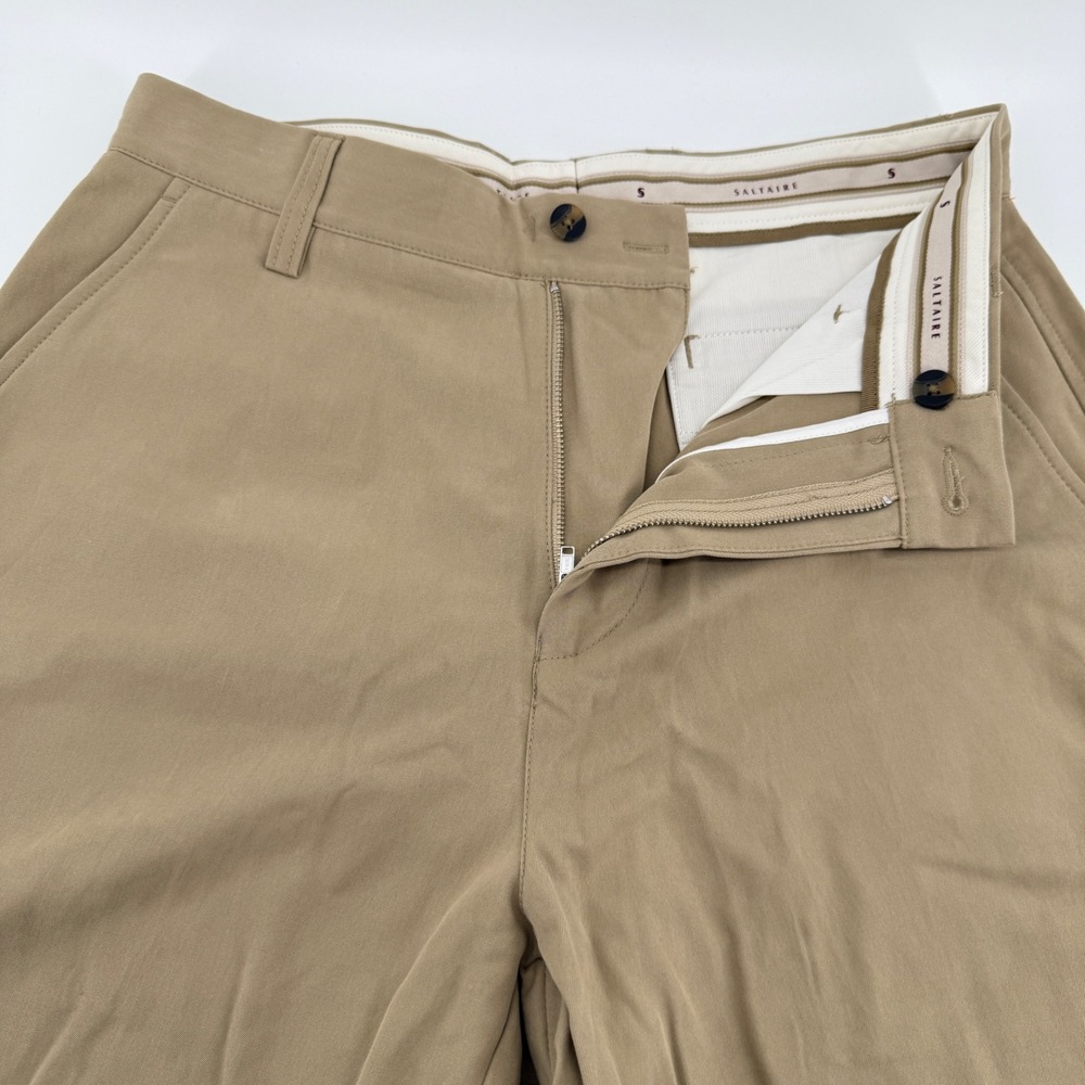 SALTAIRE Mens Khaki Cotton Silk Blend Shorts Size 30 Flat Front Casual